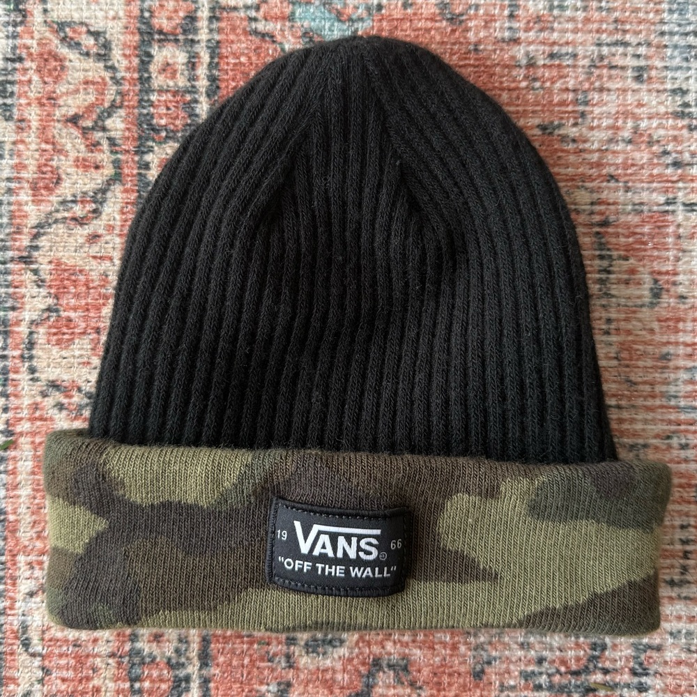 Vans Boys Beanie Hat Black & Camo Cuff Youth OS